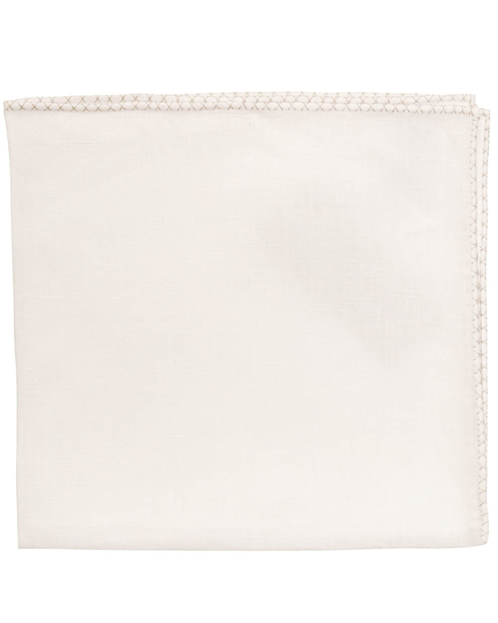 Silver Stitched Trim White Melange Pocket Square