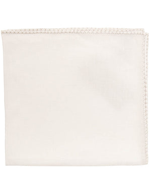Silver Stitched Trim White Melange Pocket Square