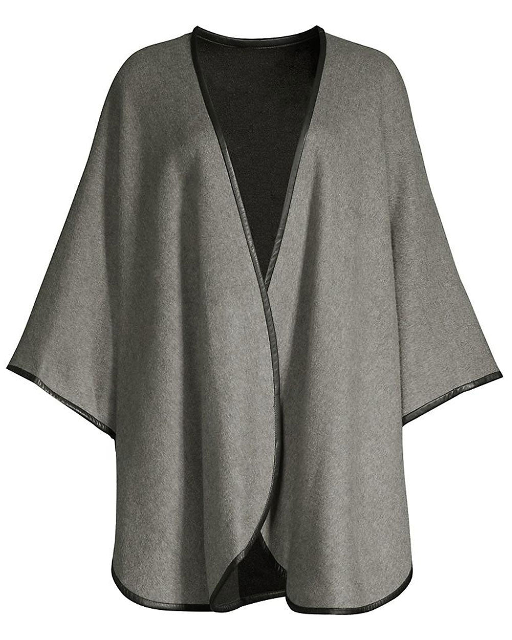 Sofia Cashmere Black and Gray Leather Trimmed Reversible U-Cape ...