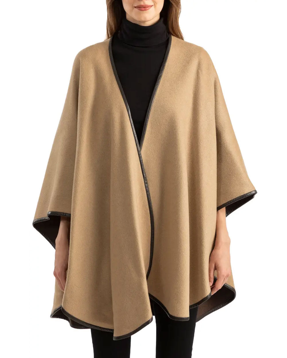 Sofia Cashmere Camel and Chocolate Leather Trimmed Reversible U-Cape ...