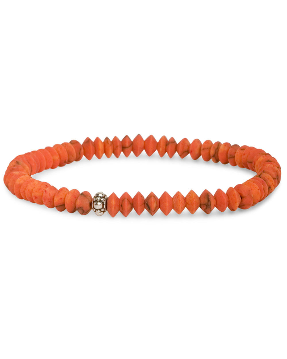 Orange Matte Jade and Sterling Silver Beaded Bracelet