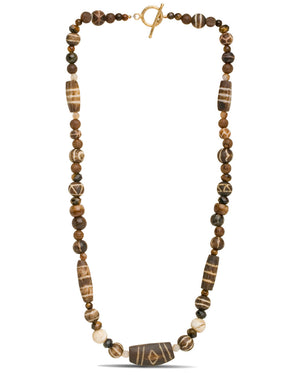 Burmese Fossilized Palm Wood and Tiger’s Eye Necklace