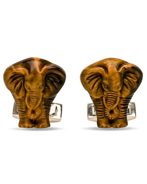 Carved Tigers Eye Elephant Cufflinks