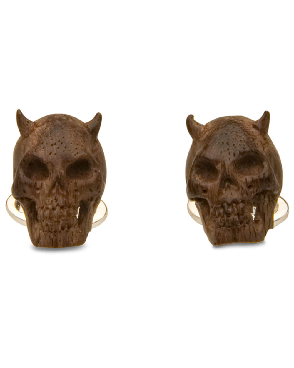 Horned Skull Wood Carved Cufflinks
