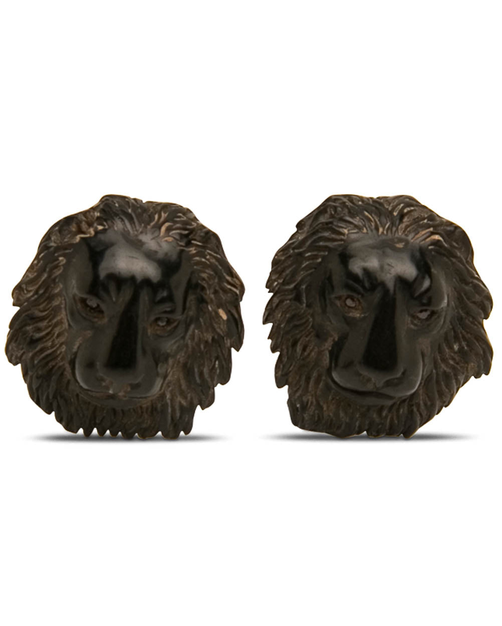 Jet Carved Lion Head Cufflinks