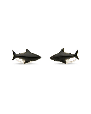 Jet Carved Shark Cufflinks