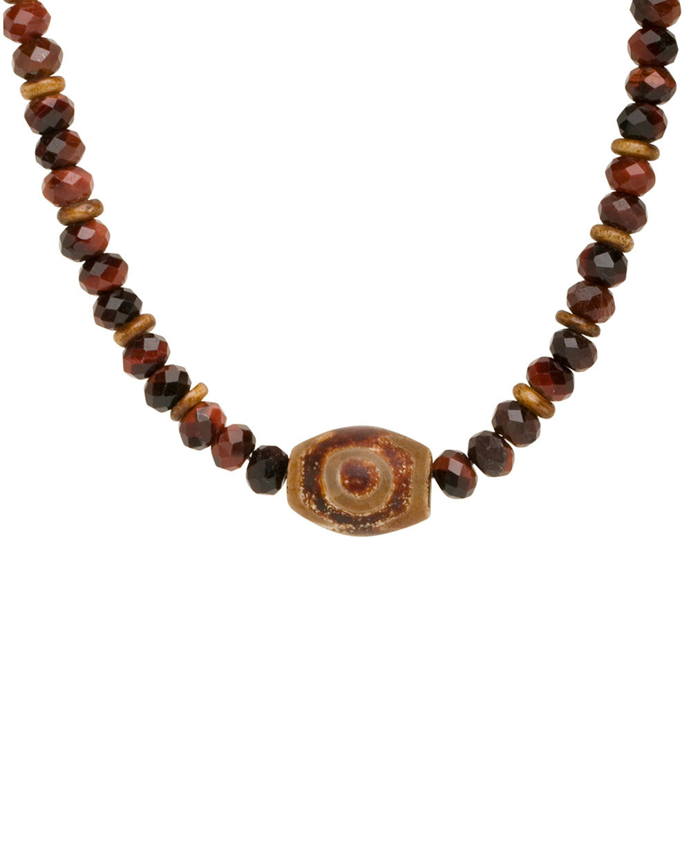 Red Tiger's Eye, Wood and Agate Necklace