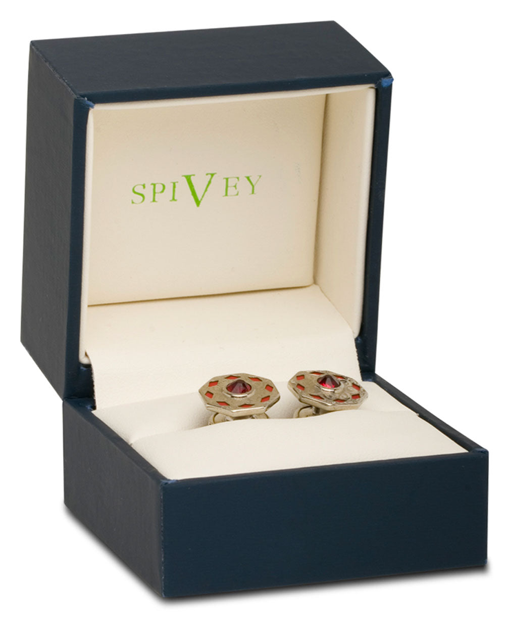 Sterling Silver Red Celluloid Snap Cufflinks