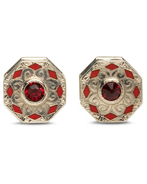 Sterling Silver Red Celluloid Snap Cufflinks