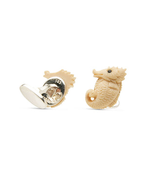 Woolly Mammoth Carved Seahorse and Emerald Cufflinks