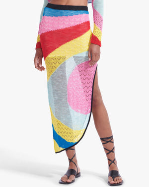Rainbow Stripe Crochet Centre Midi Skirt