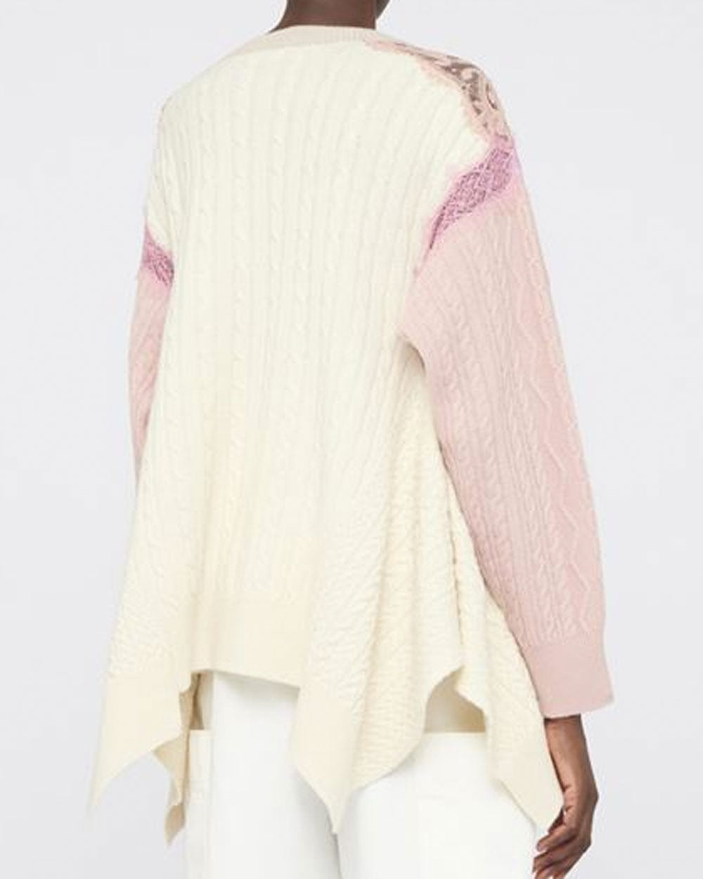 Beige and Pink Lace Oversized Wool Sweater