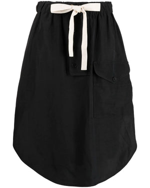 Black Fluid Linen Skirt
