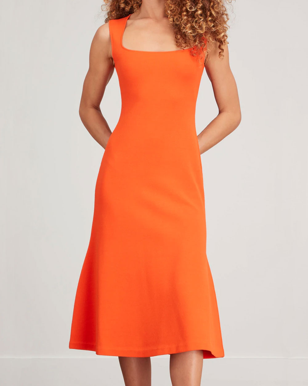 Bright Orange Compact Knit Midi Dress