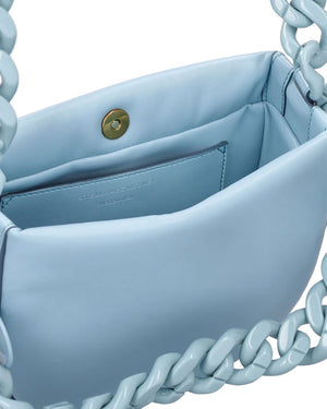Small Puffy Tonal Frayme Shoulder Bag in Light Blue