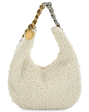 Shearling Chain Shoulder Bag in White