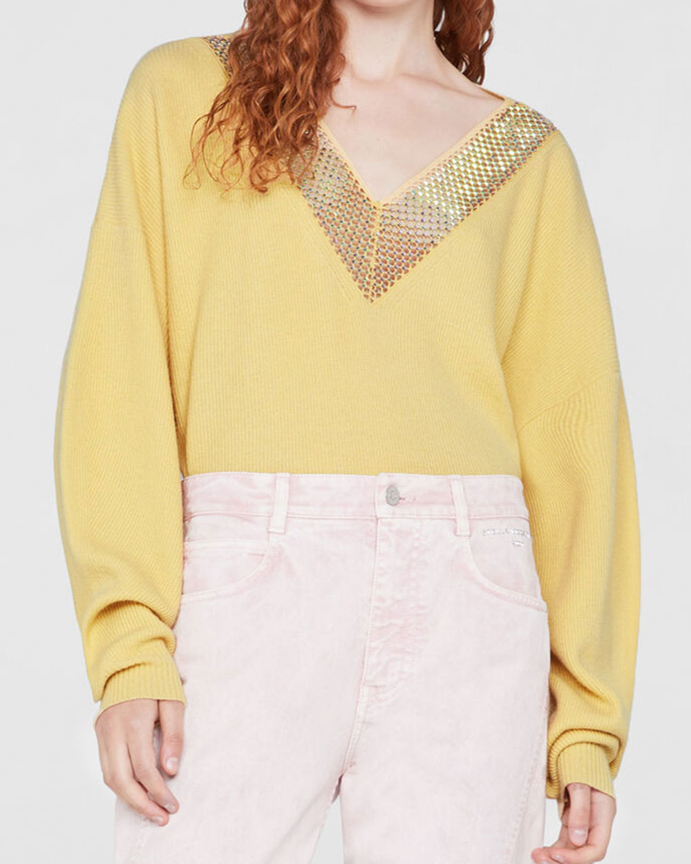 Yellow Embellished Knit Sweater