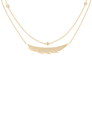 Yellow Gold Pave Diamond Feather Necklace