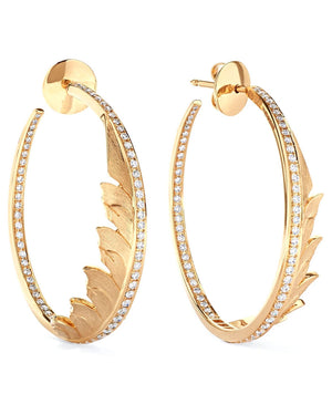 Yellow Gold Diamond Magnipheasant Hoop Earrings