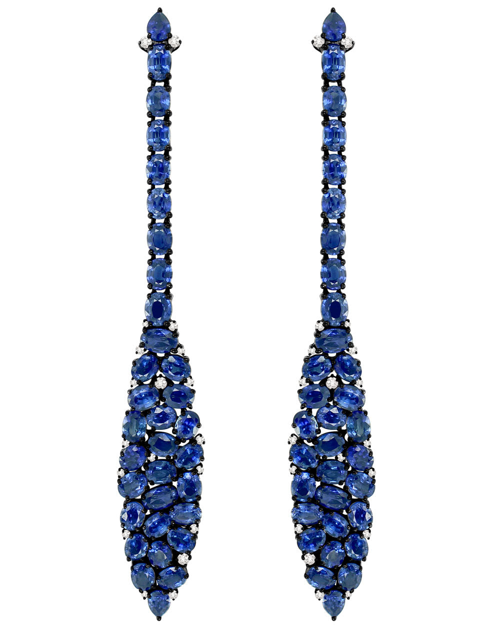 White Gold and Blue Sapphire Long Drop Earrings