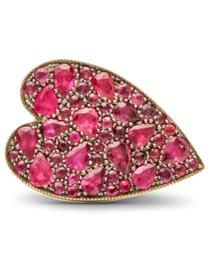 Yellow Gold Ruby Ten Table Heart Ring