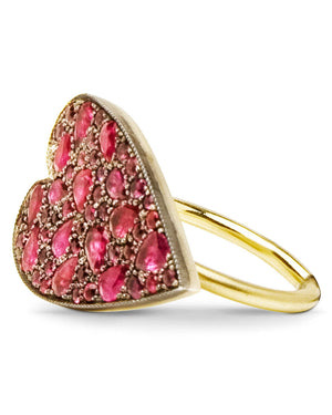 Yellow Gold Ruby Ten Table Heart Ring