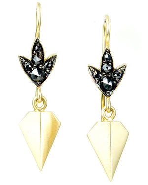 18k Gold Black Diamond Spike Earrings