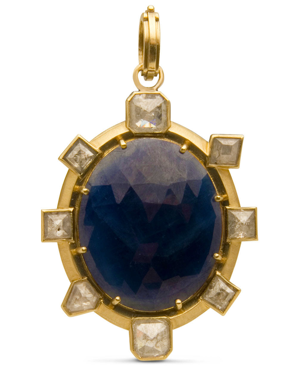 Diamond and Faceted Sapphire Oval Pendant