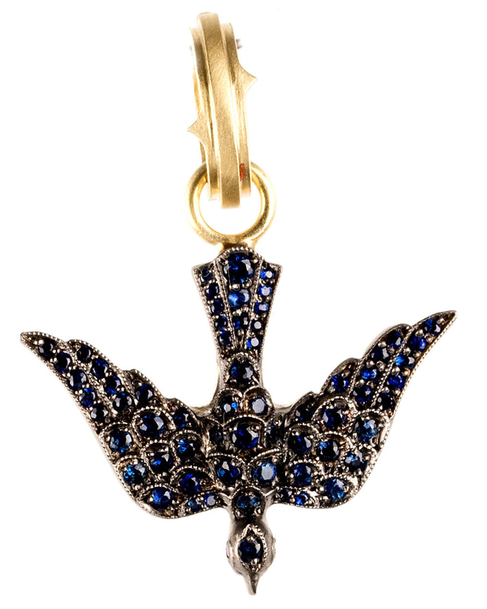 18k Gold Sapphire and Ruby Swallow Pendant