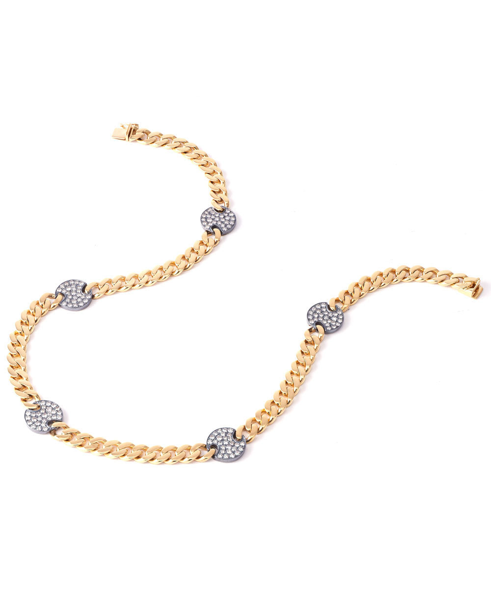 18k Gold and Sterling Silver Diamond Disco Necklace