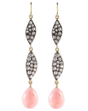 18k Gold, Diamond, and Pink Opal Double Drop Earrings