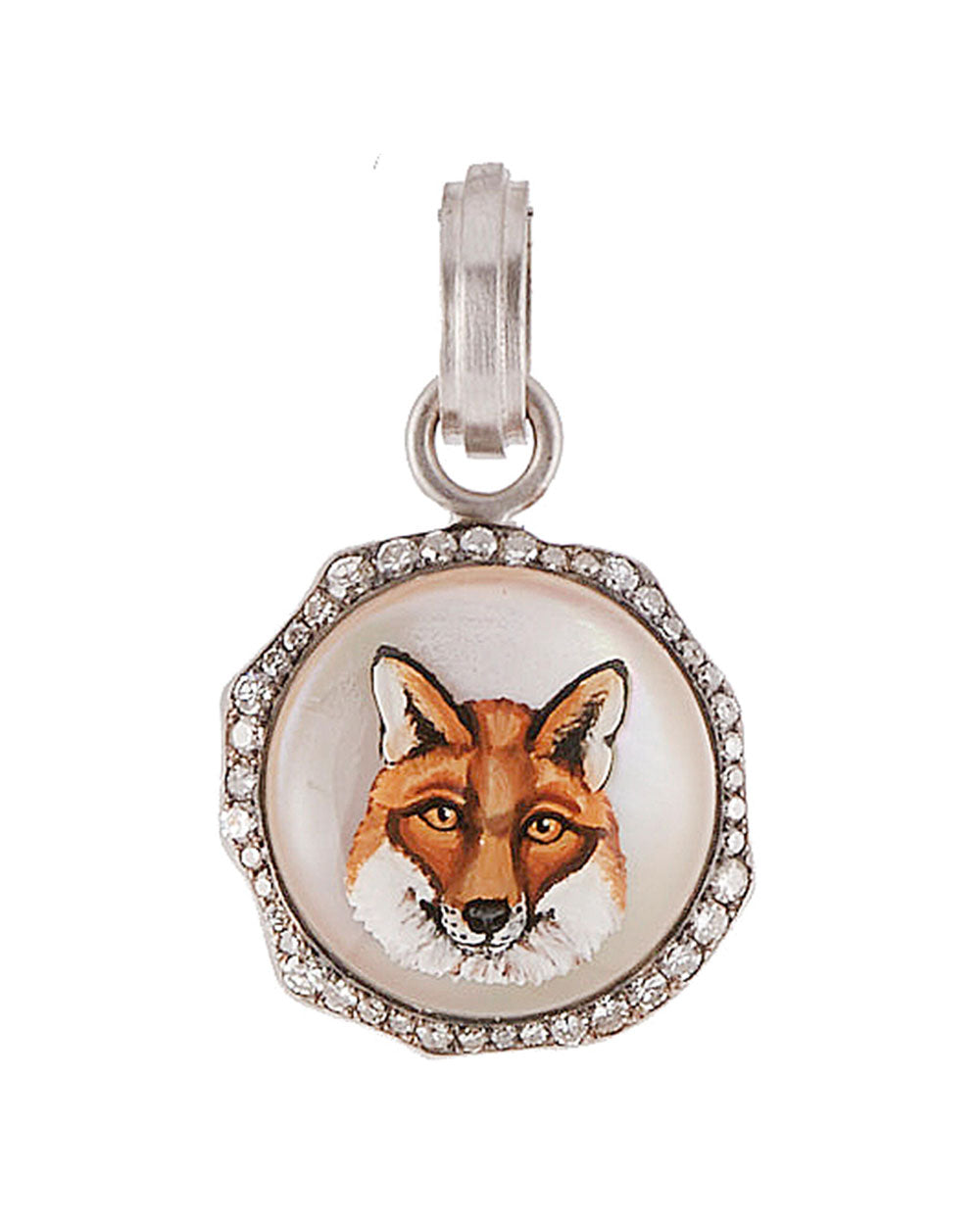 18k White Gold Diamond Carved Painted Crystal Fox Pendant
