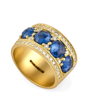 18k Yellow Gold Diamond and Sapphire Ring