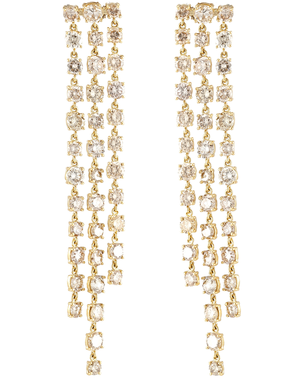 18k Yellow Gold Three Row Diamond Earrings