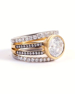 18k Yellow Gold and Platinum Diamond Spiral Ring