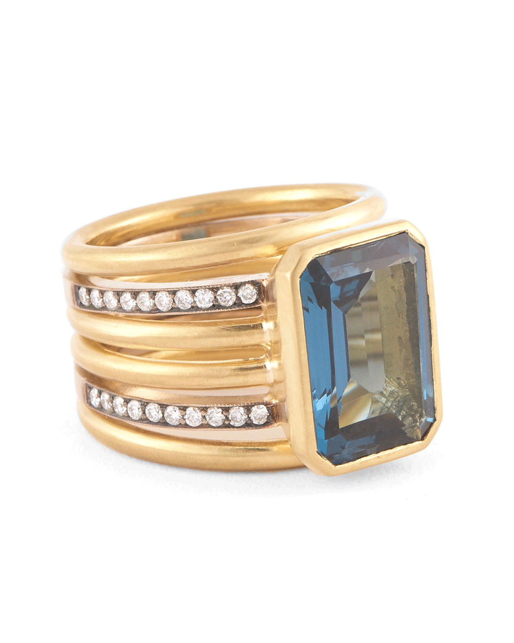 18k Gold Diamond and Blue Topaz Spiral Ring