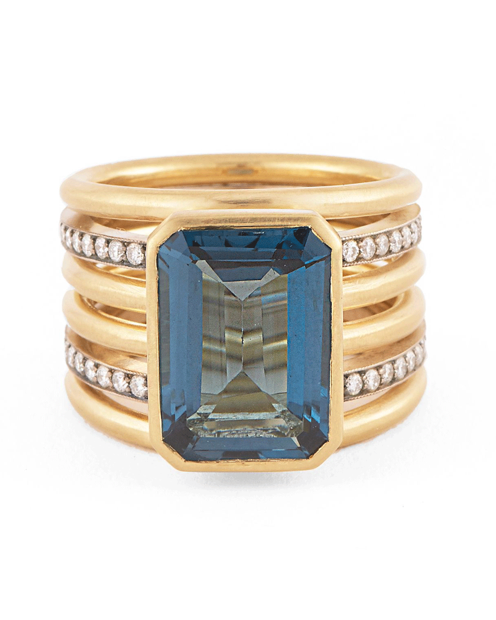 18k Gold Diamond and Blue Topaz Spiral Ring