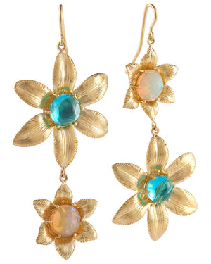 Apatite and Opal Vintage Flower Drop Earrings