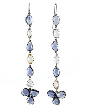 Diamond and Sapphire Long Drop Earrings