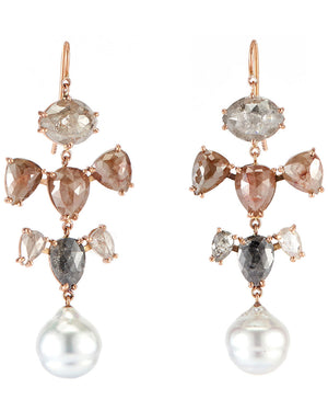 Diamond and Sea Pearl Chandelier Earrings