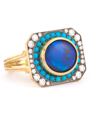 Diamond, Opal, and Turquoise Renee Ring