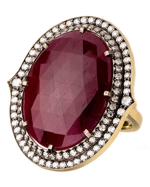 Faceted Ruby and Diamond Ring