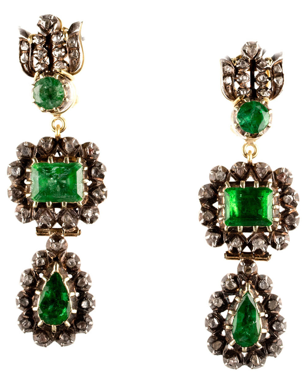 Georgian Emerald and Diamond Earrings