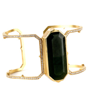 Nephrite and Diamond Wide Jade Cuff Bracelet