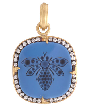 Onyx and Diamond Bee Carving Pendant