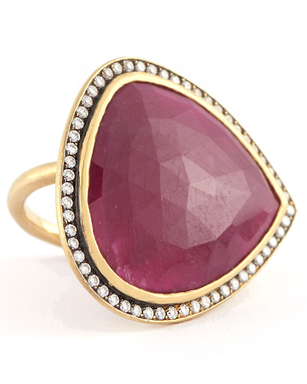 Ruby and Diamond Faceted Ring