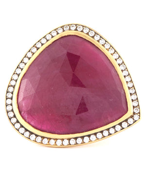 Ruby and Diamond Faceted Ring