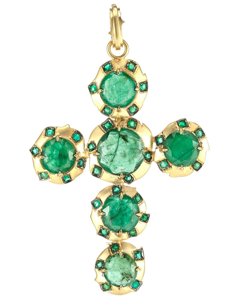 Yellow Gold Brazilian Emerald Cross Pendant