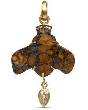 Carved Opal Bee and Diamond Pear Pendant