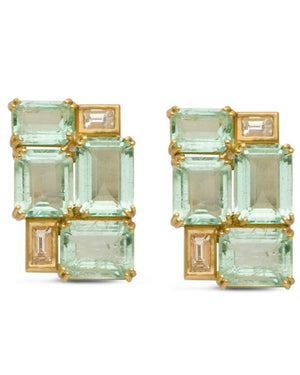 Colombian Emerald and Diamond Stud Earrings